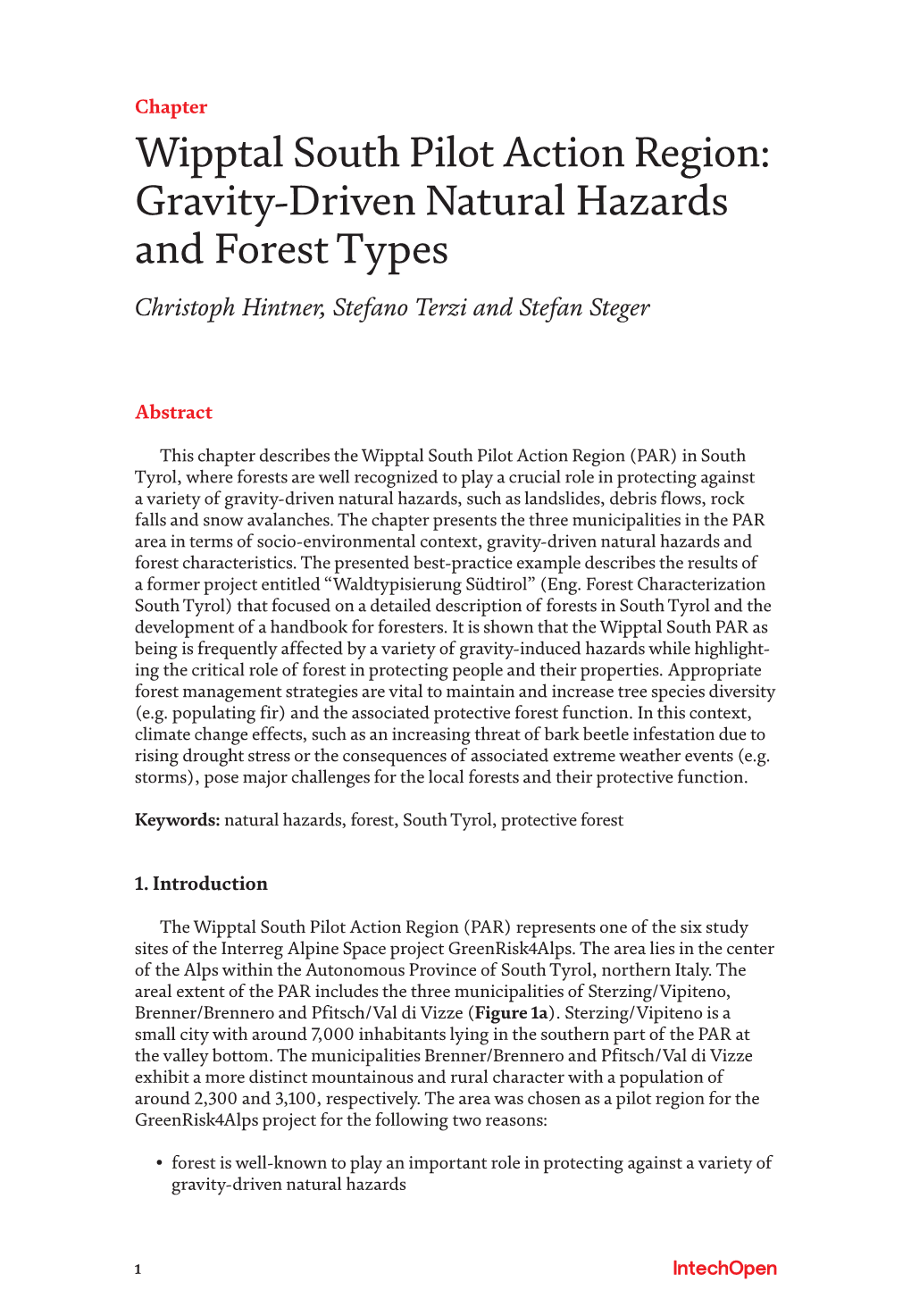 Wipptal South Pilot Action Region Gravity-Driven Natural Hazards And