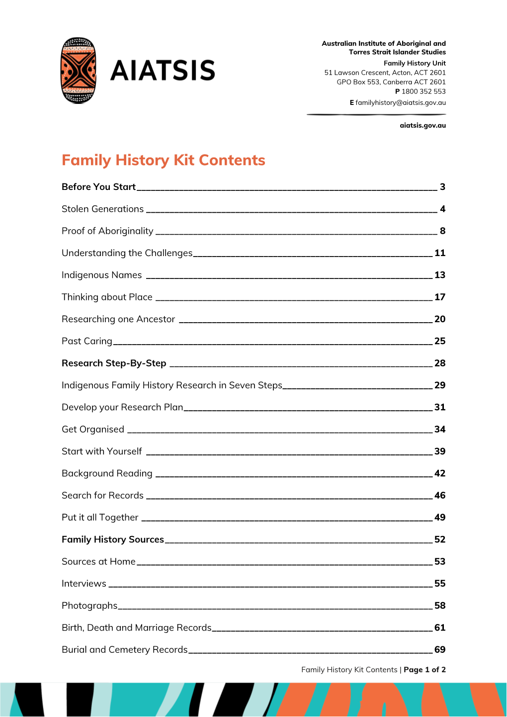 Family History Kit Contents