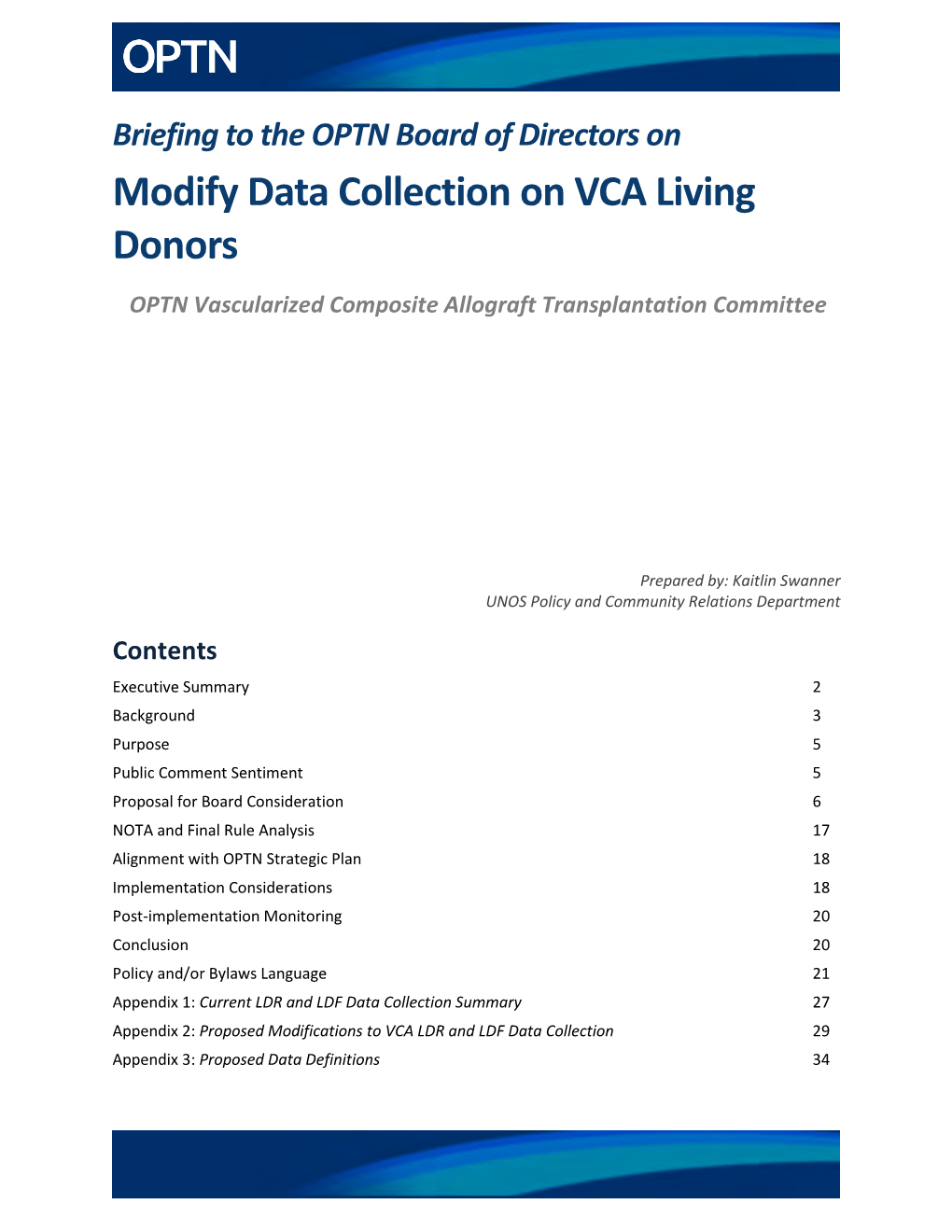 Modify Data Collection on VCA Living Donors