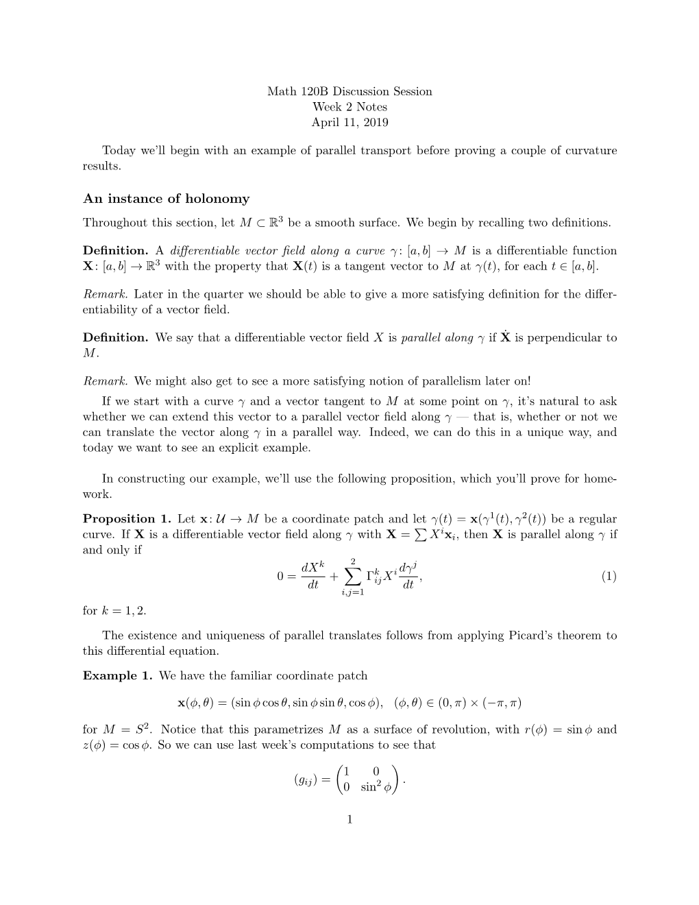 An Instance of Holonomy 3 Throughout This Section, Let M ⊂ R Be a Smooth Surface