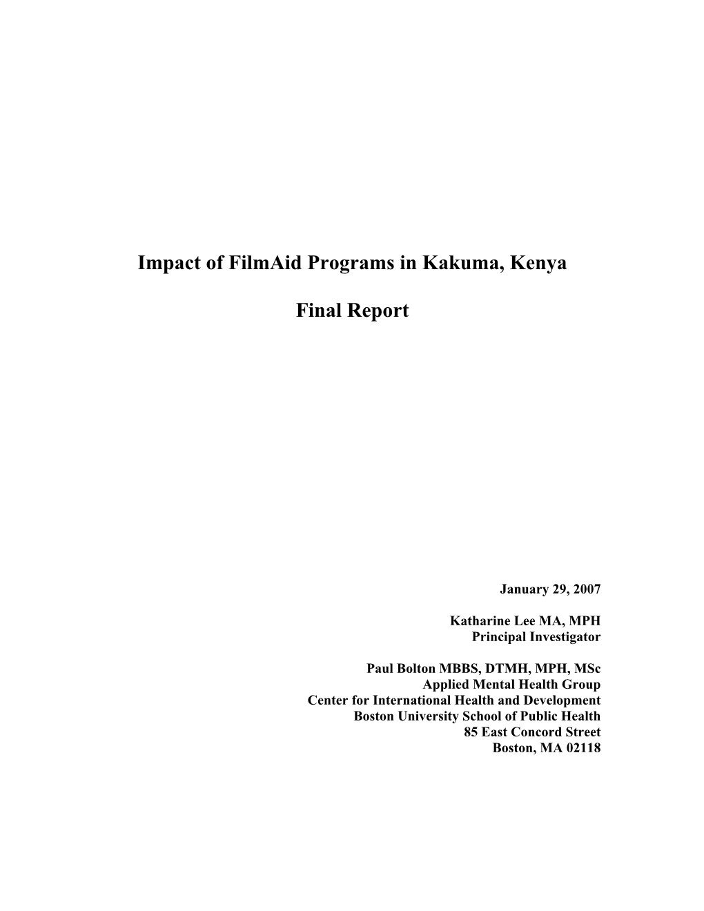 Impact of Filmaid Programs in Kakuma, Kenya Final Report