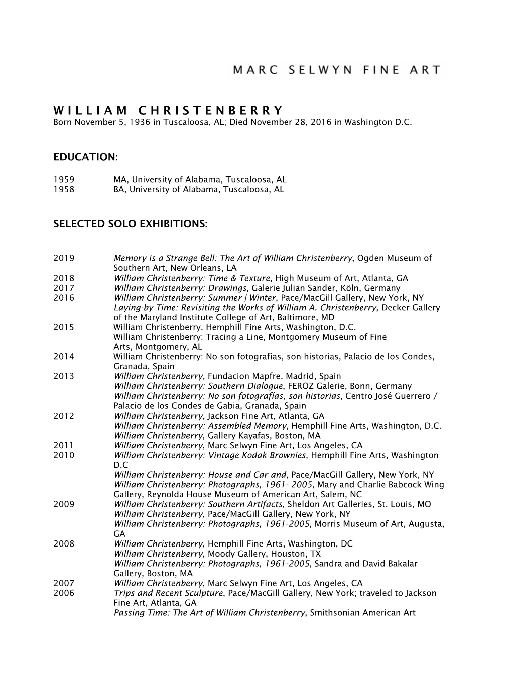 William Christenberry CV