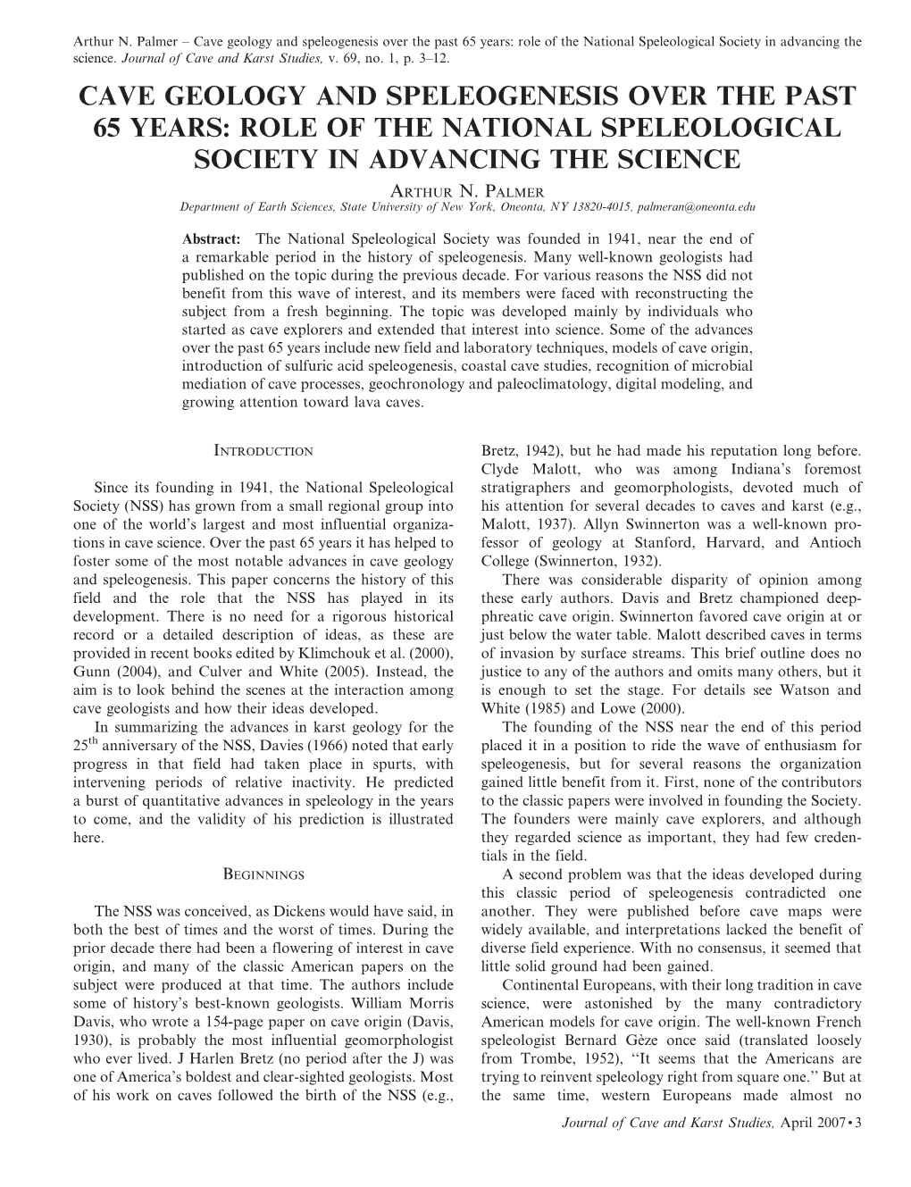 Cave Geology and Speleogenesis Over the Past 65 Years: Role of the National Speleological Society in Advancing the Science