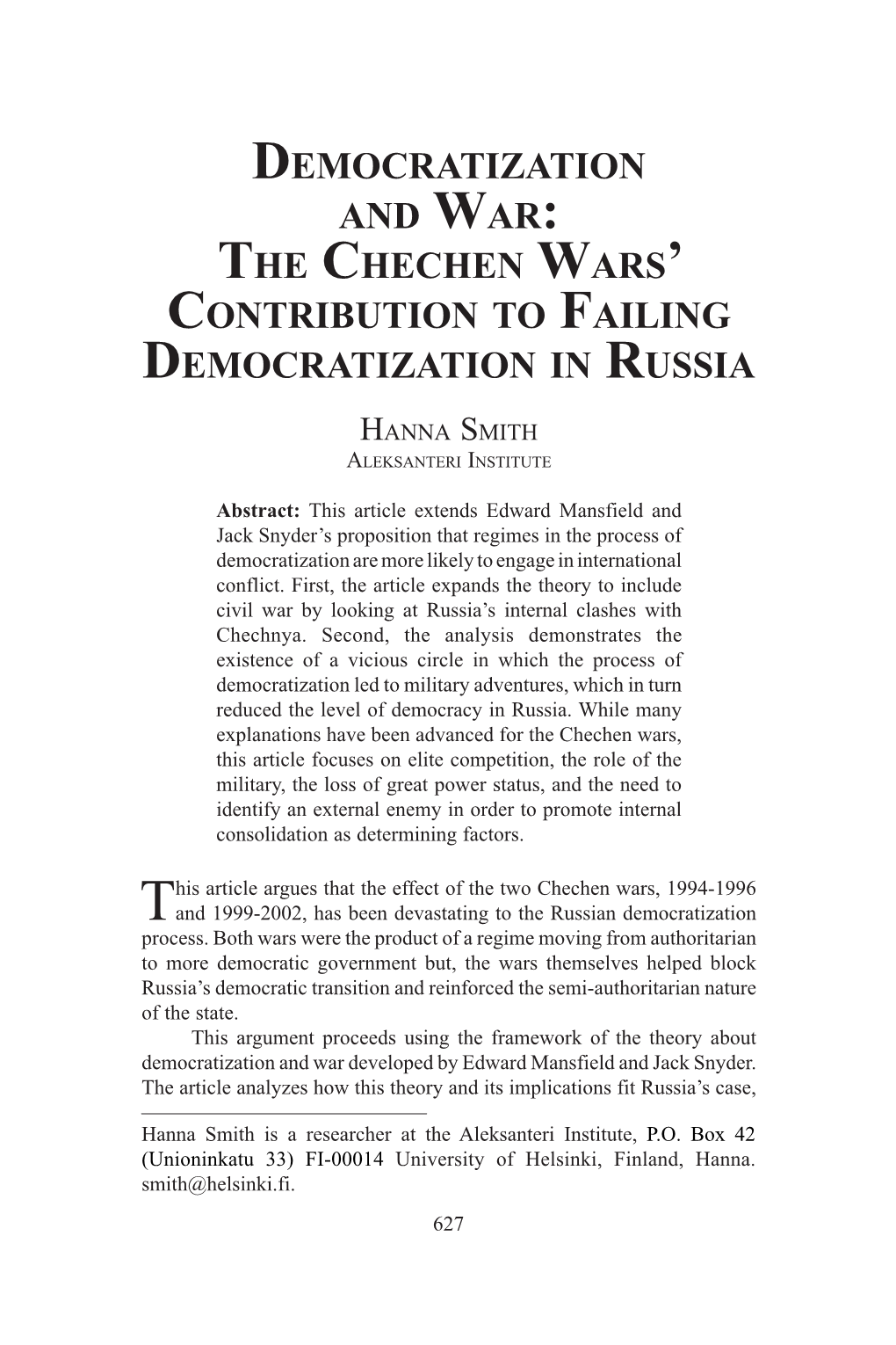 The Chechen Wars' Contribution to Failing