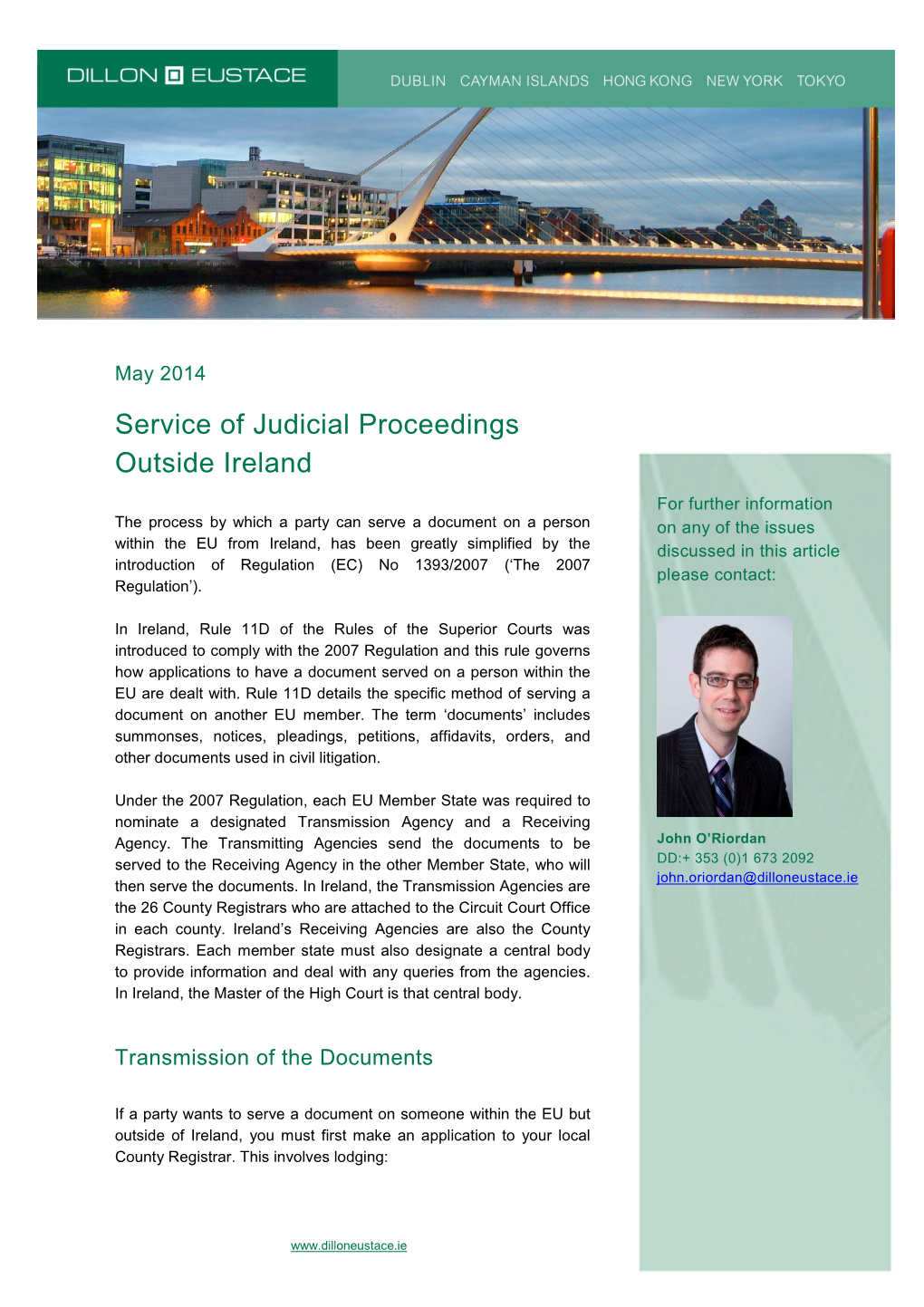 Service of Judicial Proceedings Outside Ireland