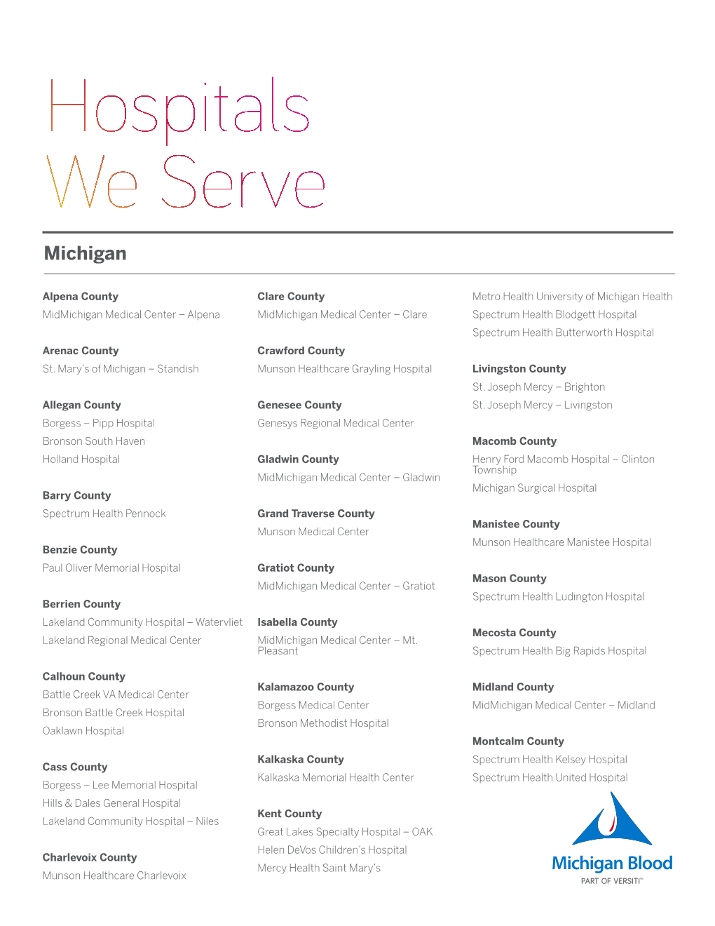 Hospitals We Serve