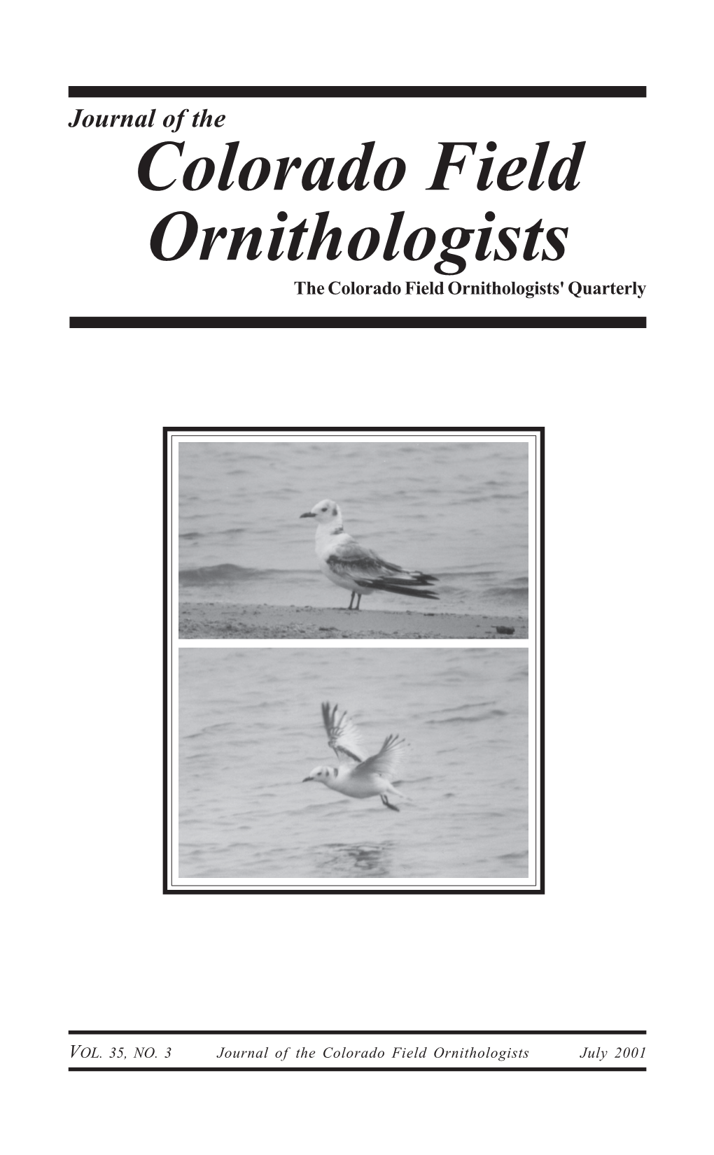 Colorado Field Ornithologists the Colorado Field Ornithologists' Quarterly