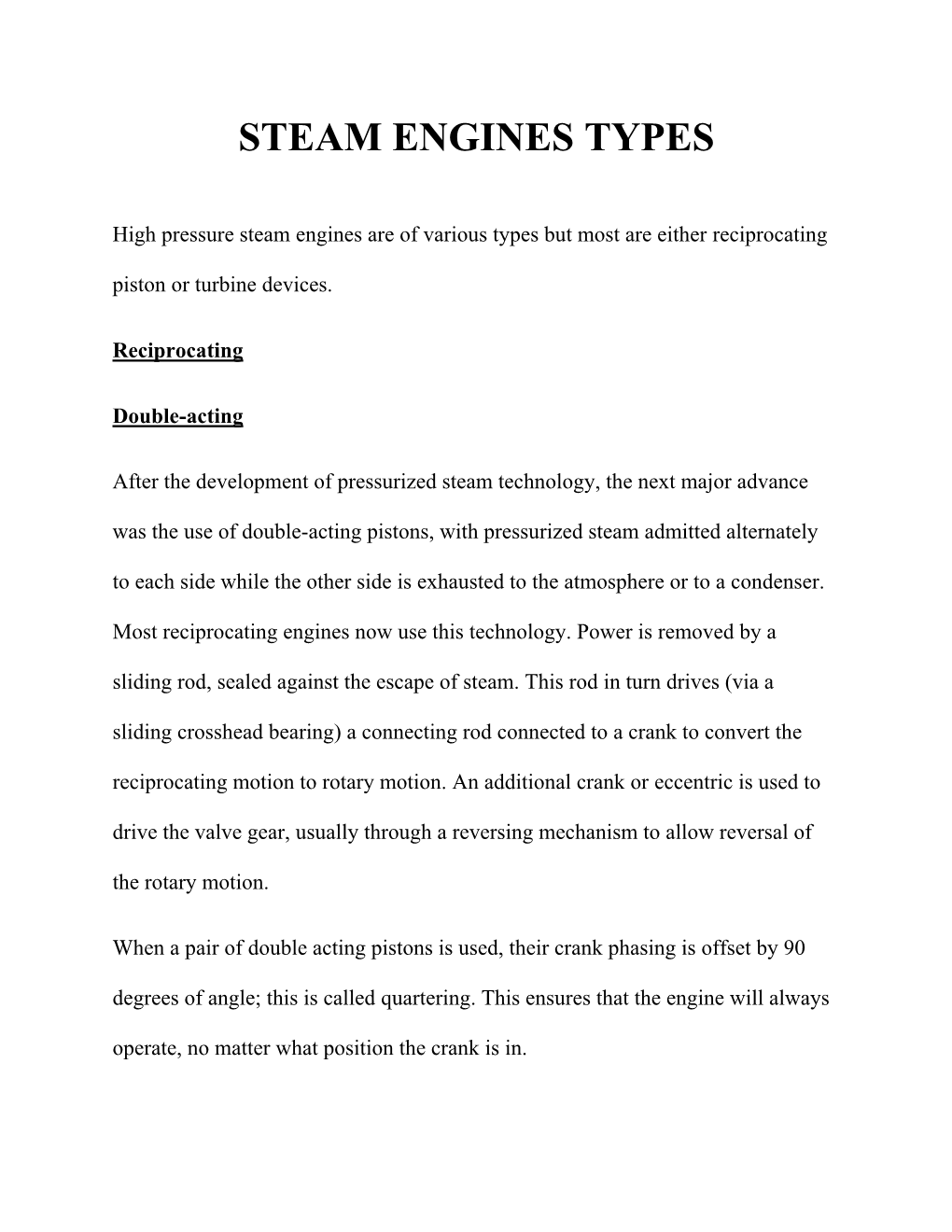 Steam Engines Types