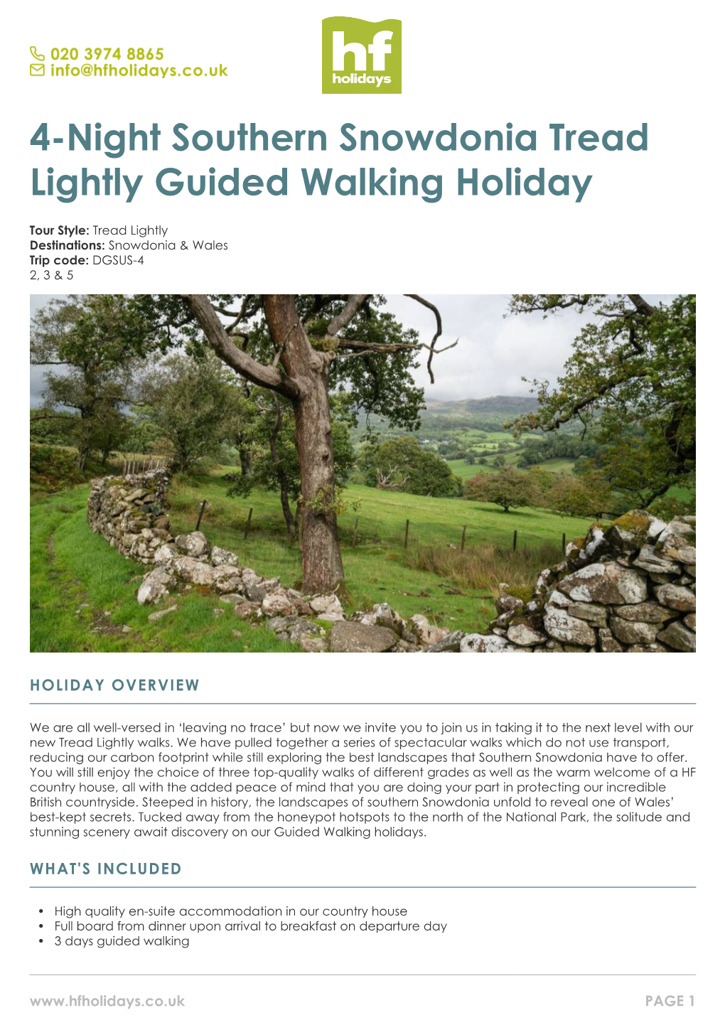 4-Night Southern Snowdonia Tread Lightly Guided Walking Holiday