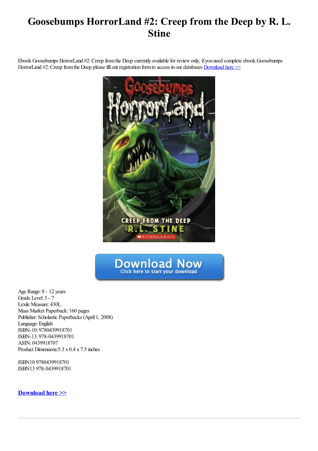 Goosebumps Horrorland #2: Creep from the Deep by R. L. Stine [Pdf]