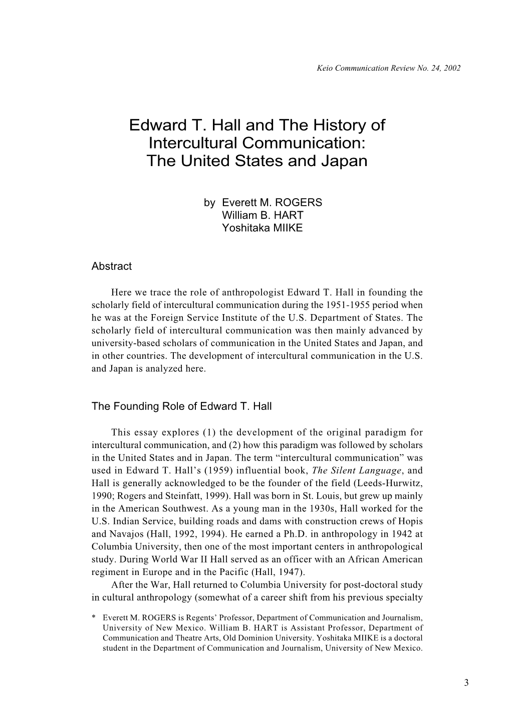 Edward T. Hall and the History of Intercultural Communication: the United States and Japan