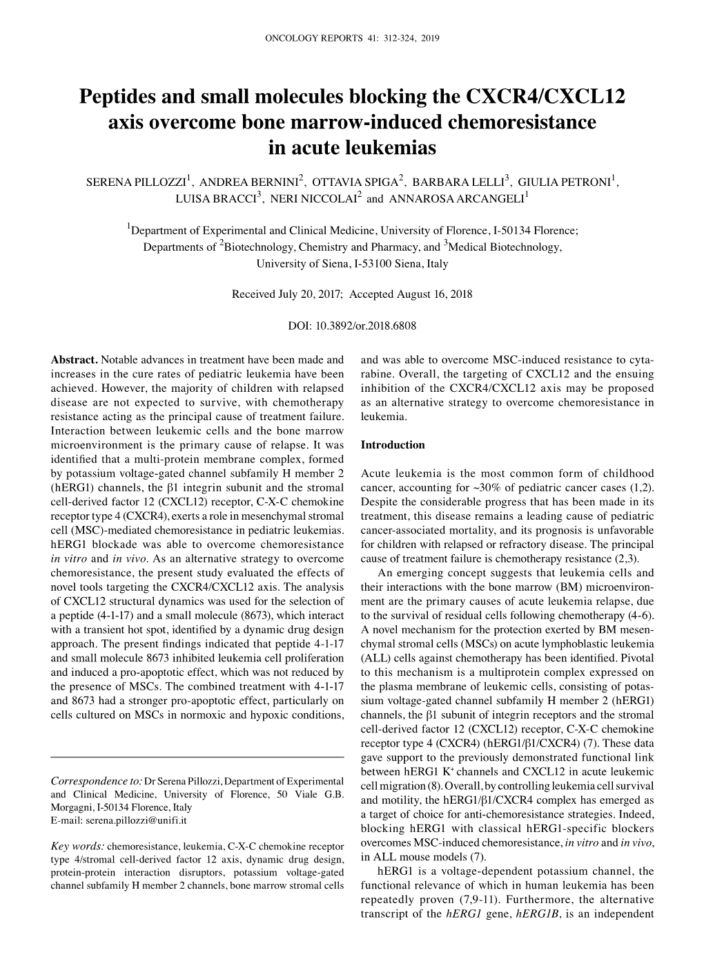 Peptides and Small Molecules Blocking the CXCR4/CXCL12 Axis Overcome Bone Marrow‑Induced Chemoresistance in Acute Leukemias