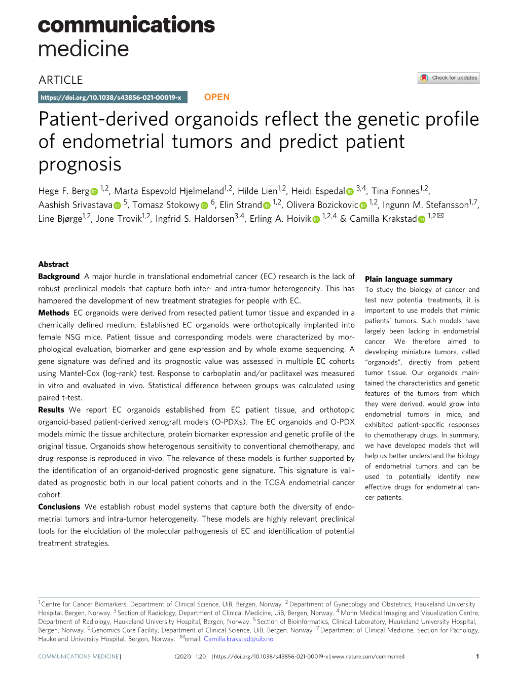 Patient-Derived Organoids Reflect the Genetic Profile of Endometrial