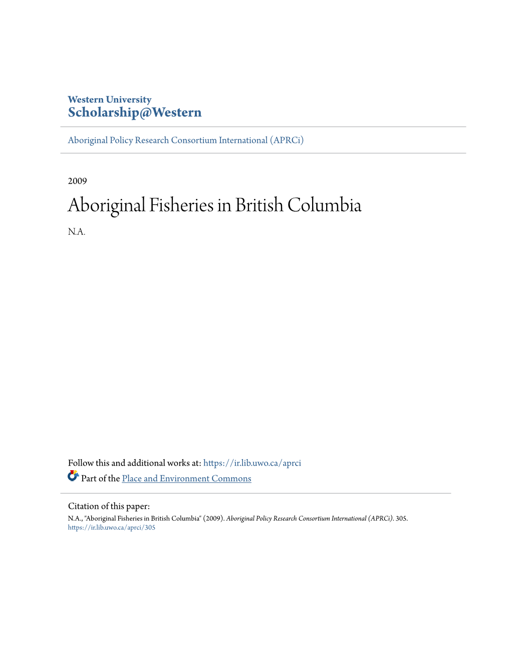 Aboriginal Fisheries in British Columbia N.A