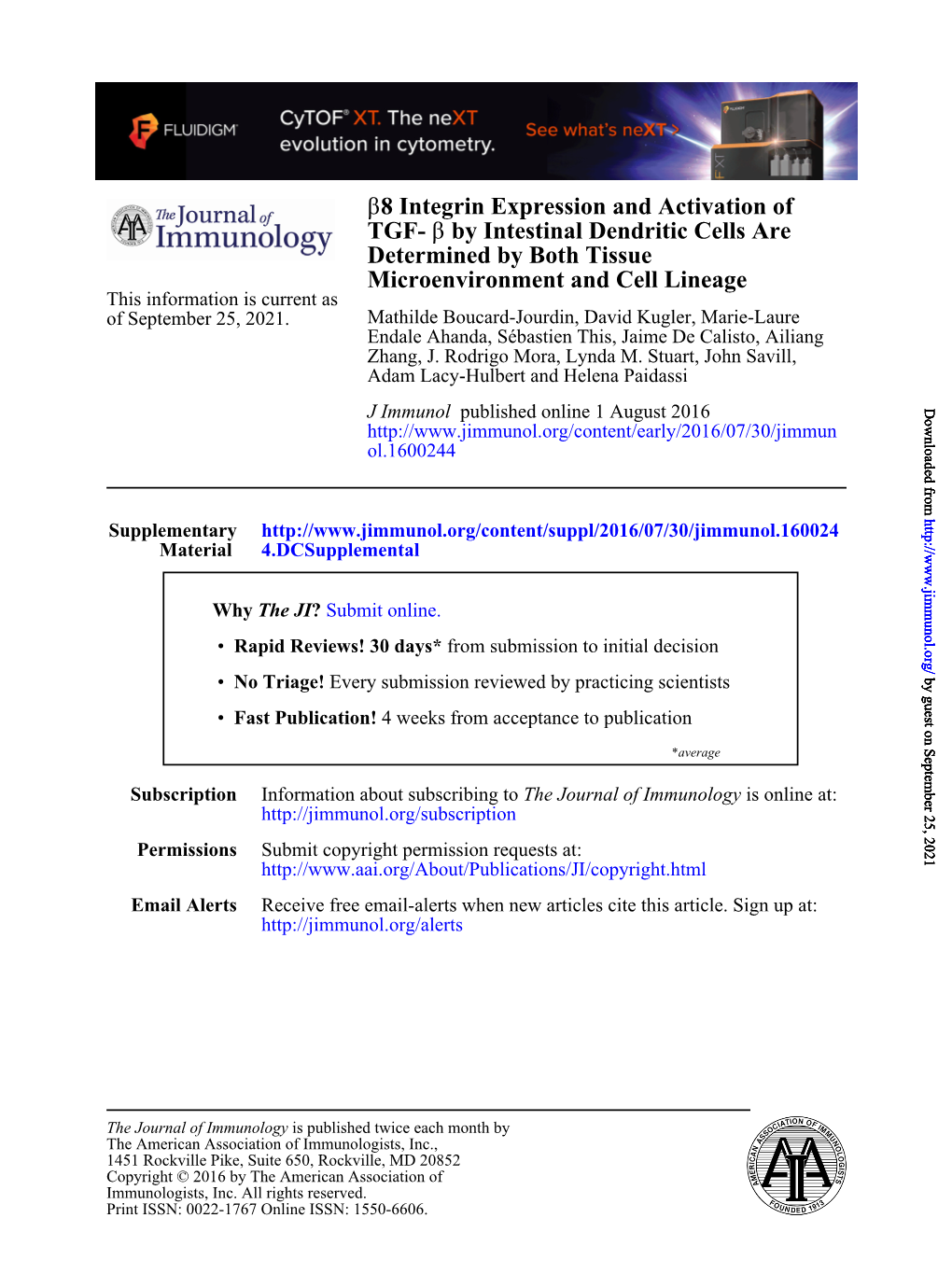 Β8 Integrin Expression and Activation of TGF-Β by Intestinal Dendritic