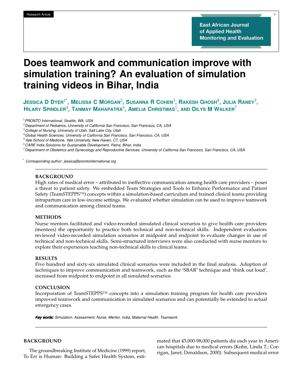 Does Teamwork and Communication Improve with Simulation Training? an Evaluation of Simulation Training Videos in Bihar, India