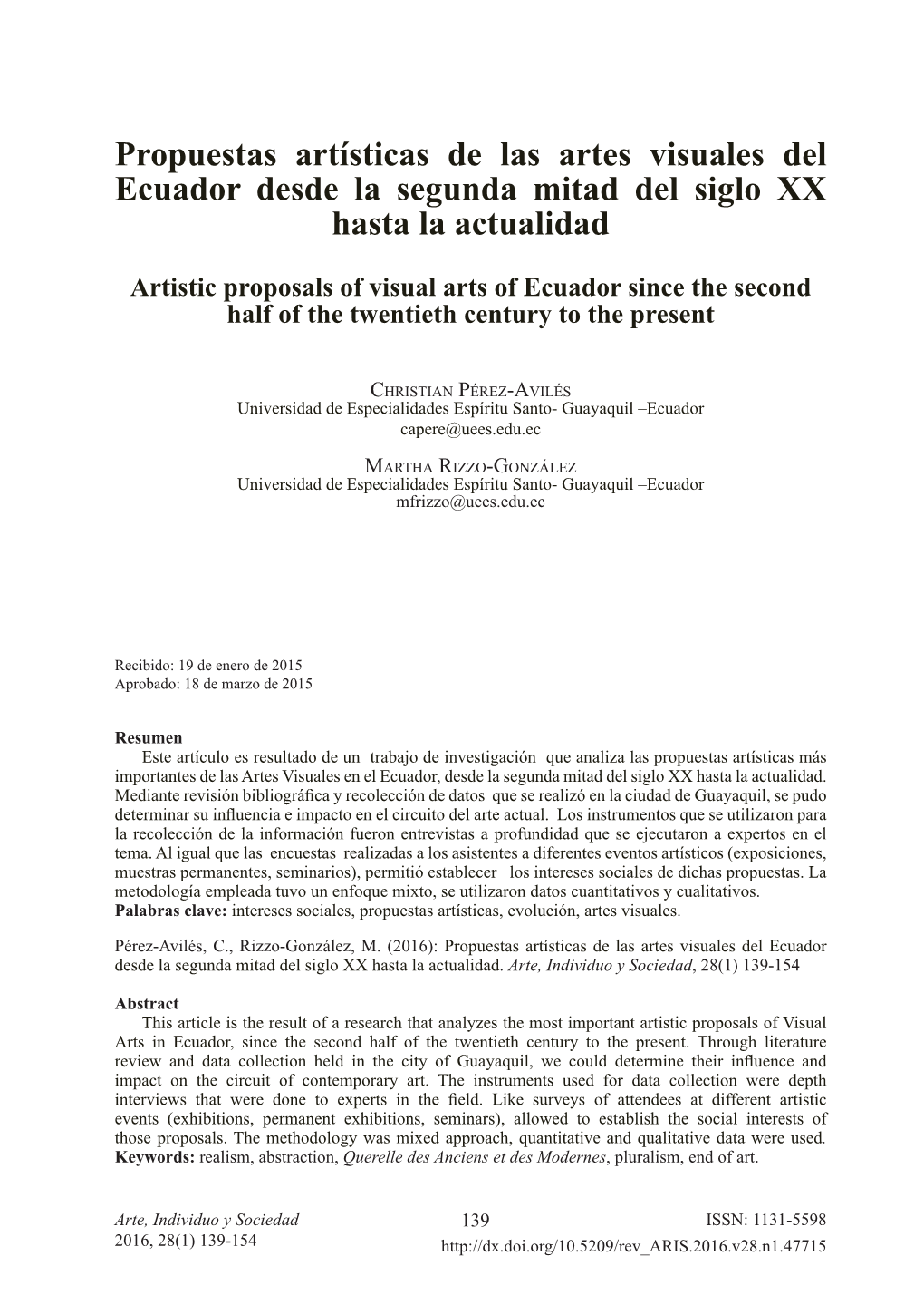 Propuestas Artísticas De Las Artes Visuales Del Ecuador Desde La Segunda Mitad Del Siglo XX Hasta La Actualidad