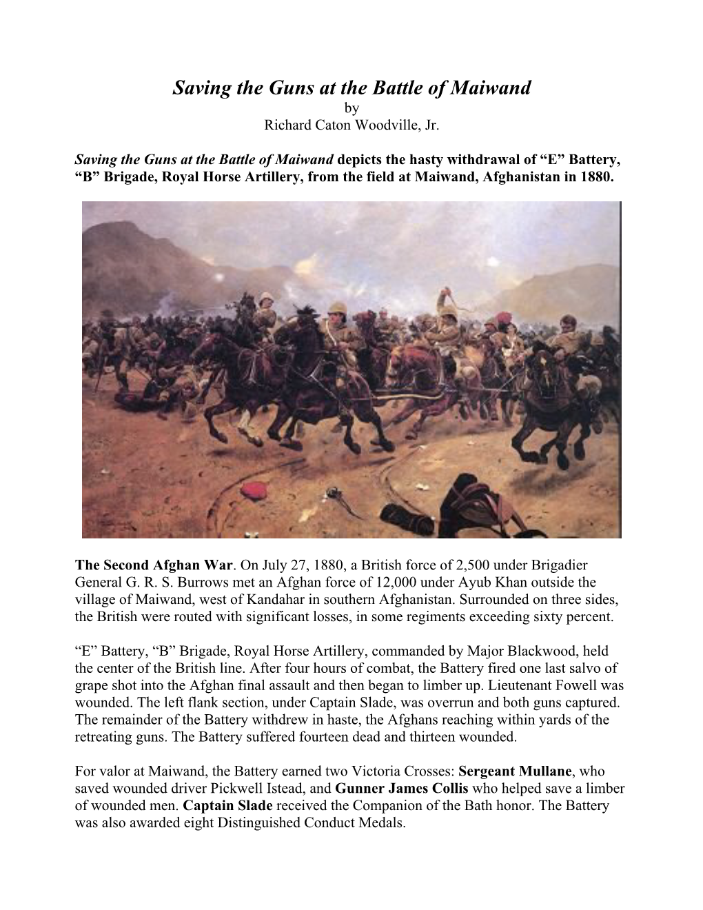 Saving the Guns at the Battle of Maiwand by Richard Caton Woodville, Jr