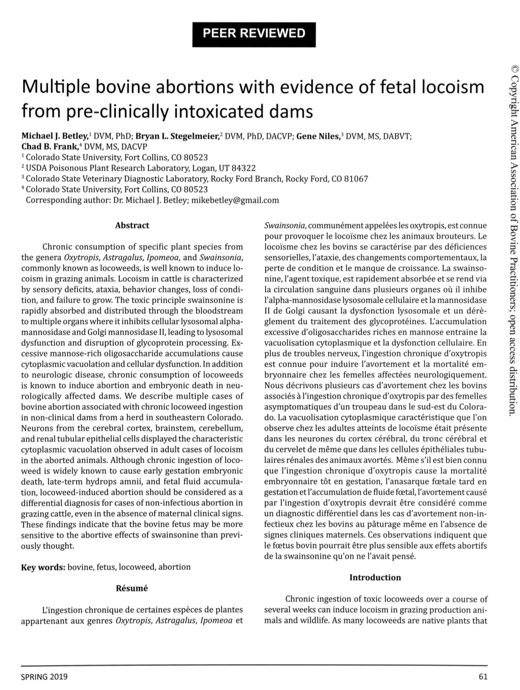 Multiple Bovine Abortions with Evidence of Fetal Locoism from Pre-Clinically Intoxicated Dams