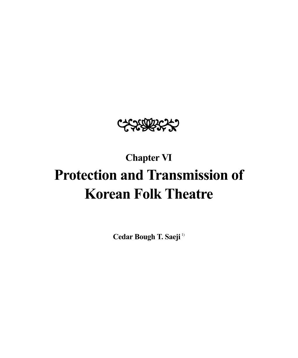 Protection and Transmission of Korean Folk Theatre