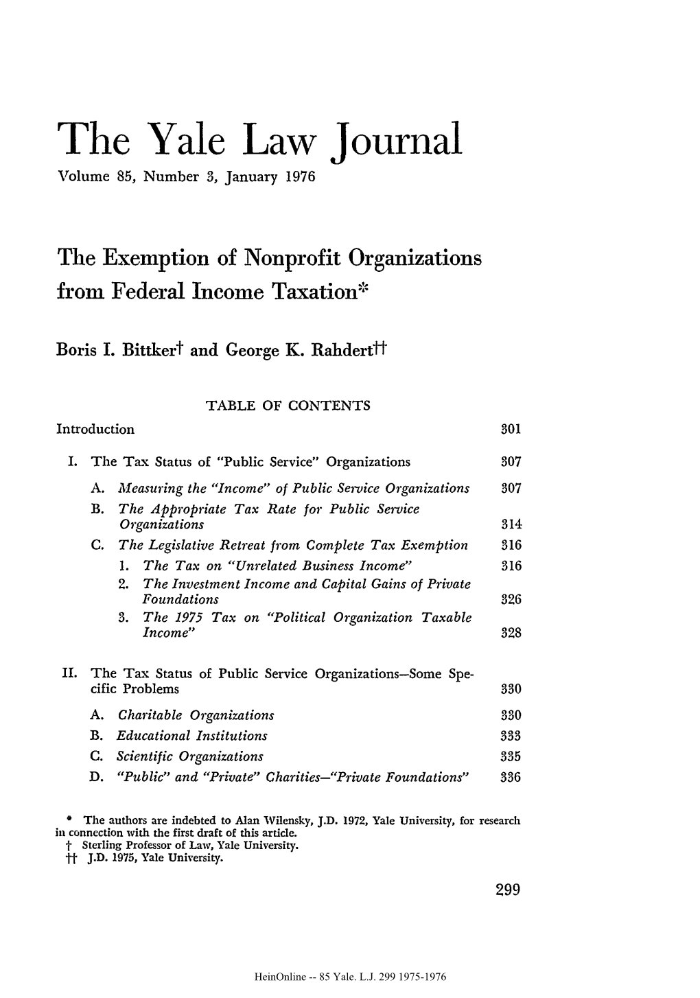 The Exemption of Nonprofit Organizations from Federal Income Taxation'