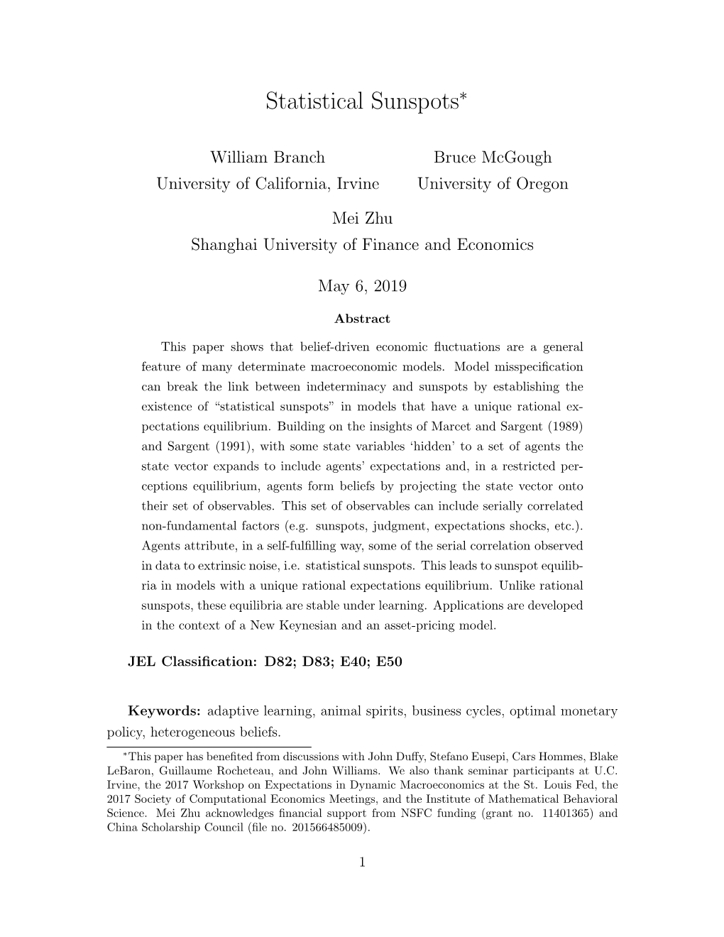 Statistical Sunspots∗