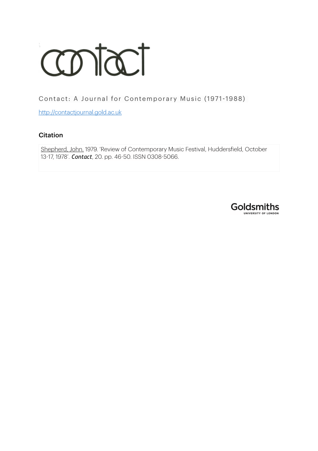 Contact: a Journal for Contemporary Music (1971-1988)