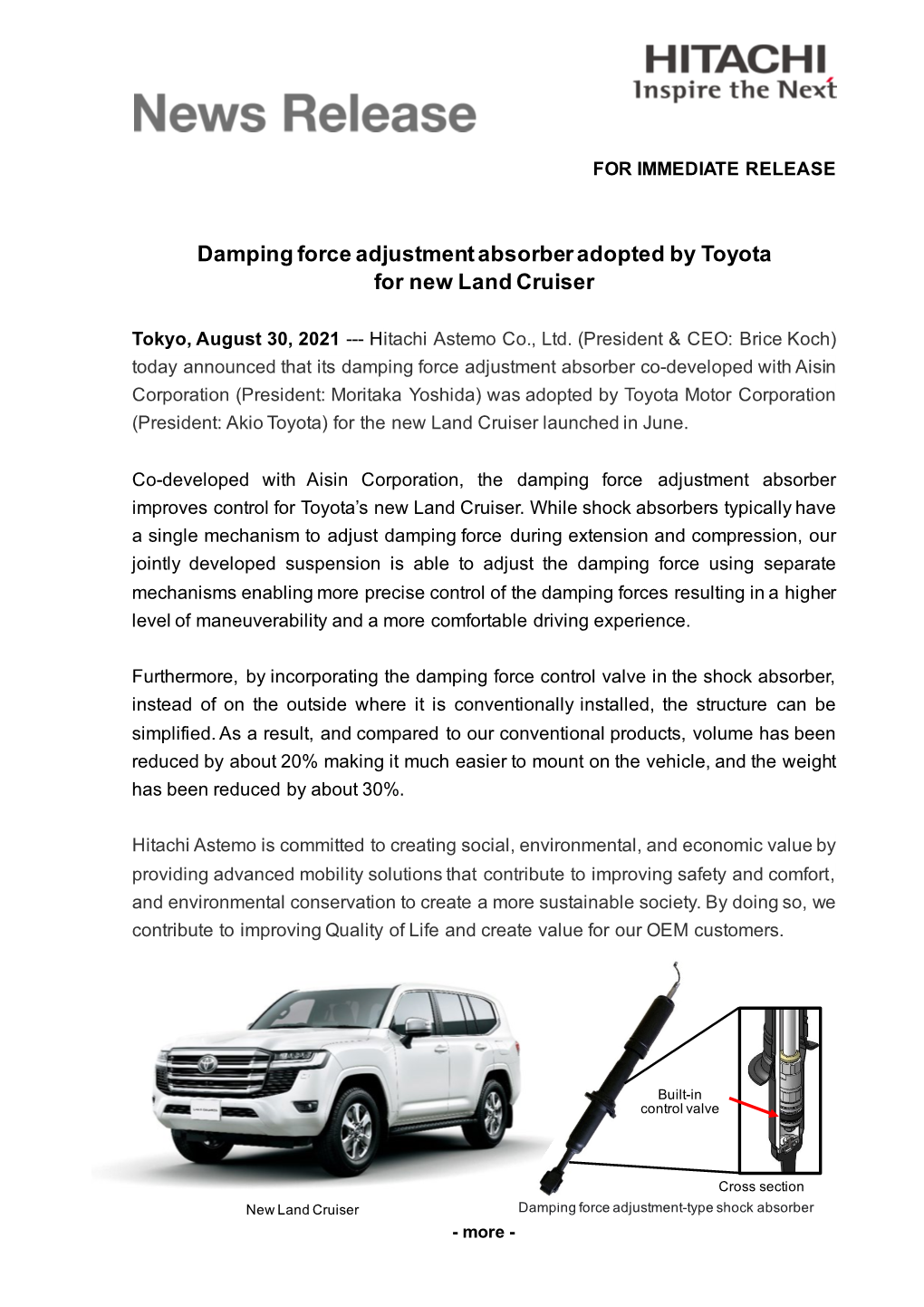 Damping Force Adjustment Absorber Adopted by Toyota for New Land Cruiser