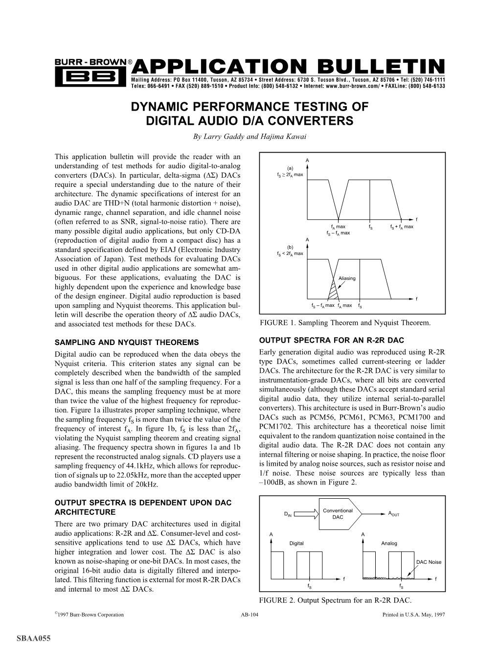 DYNAMIC PERFORMANCE TESTING of DIGITAL AUDIO D/A CONVERTERS by Larry Gaddy and Hajima Kawai