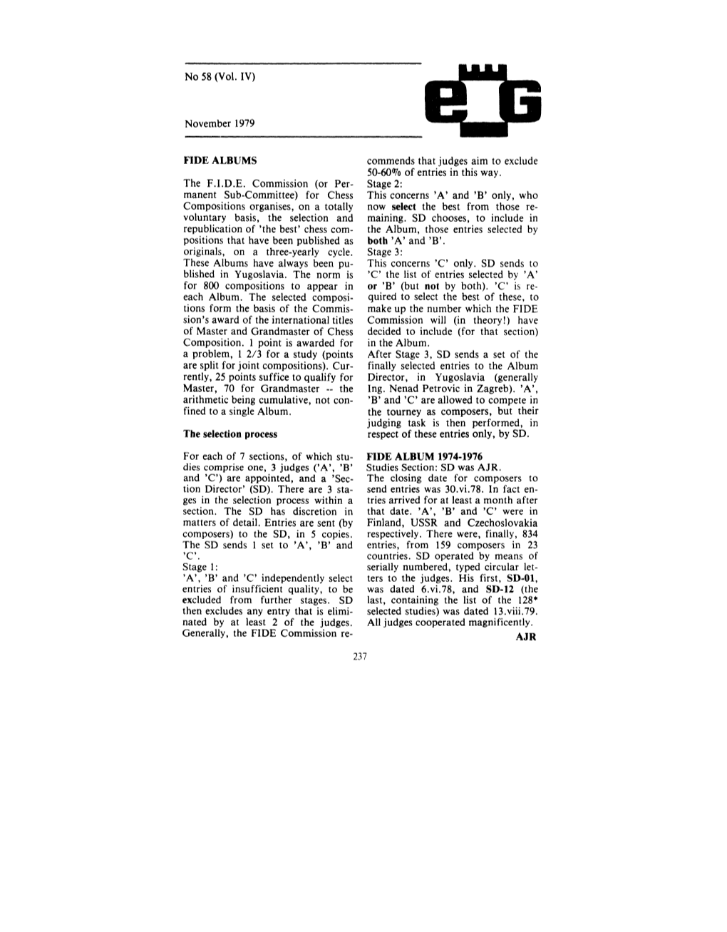No 58 (Vol. IV) November 1979 FIDE ALBUMS the FIDE