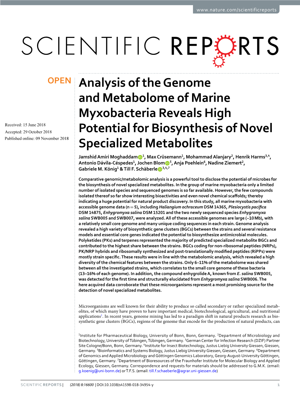 Analysis of the Genome and Metabolome of Marine
