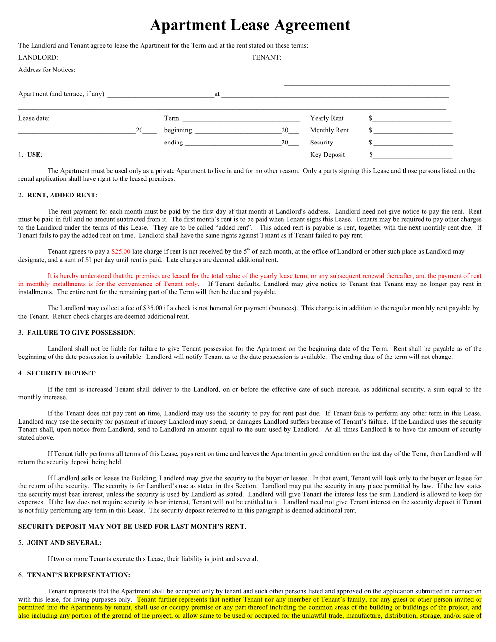 Apartment Lease Agreement