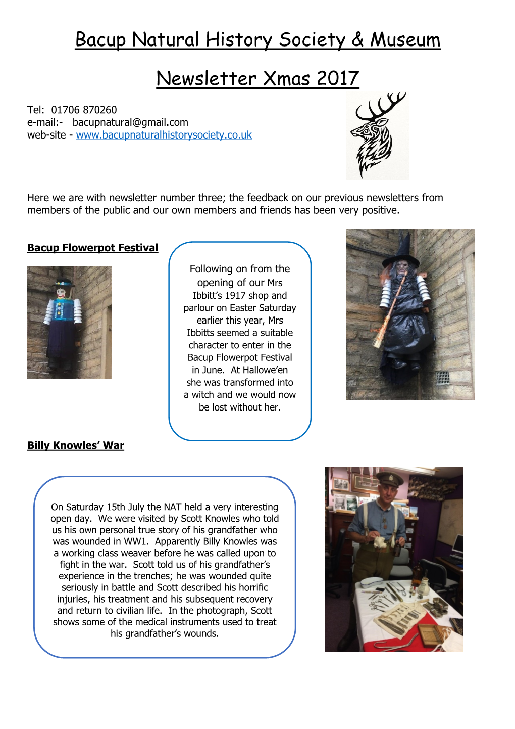Bacup Natural History Society & Museum Newsletter Xmas 2017
