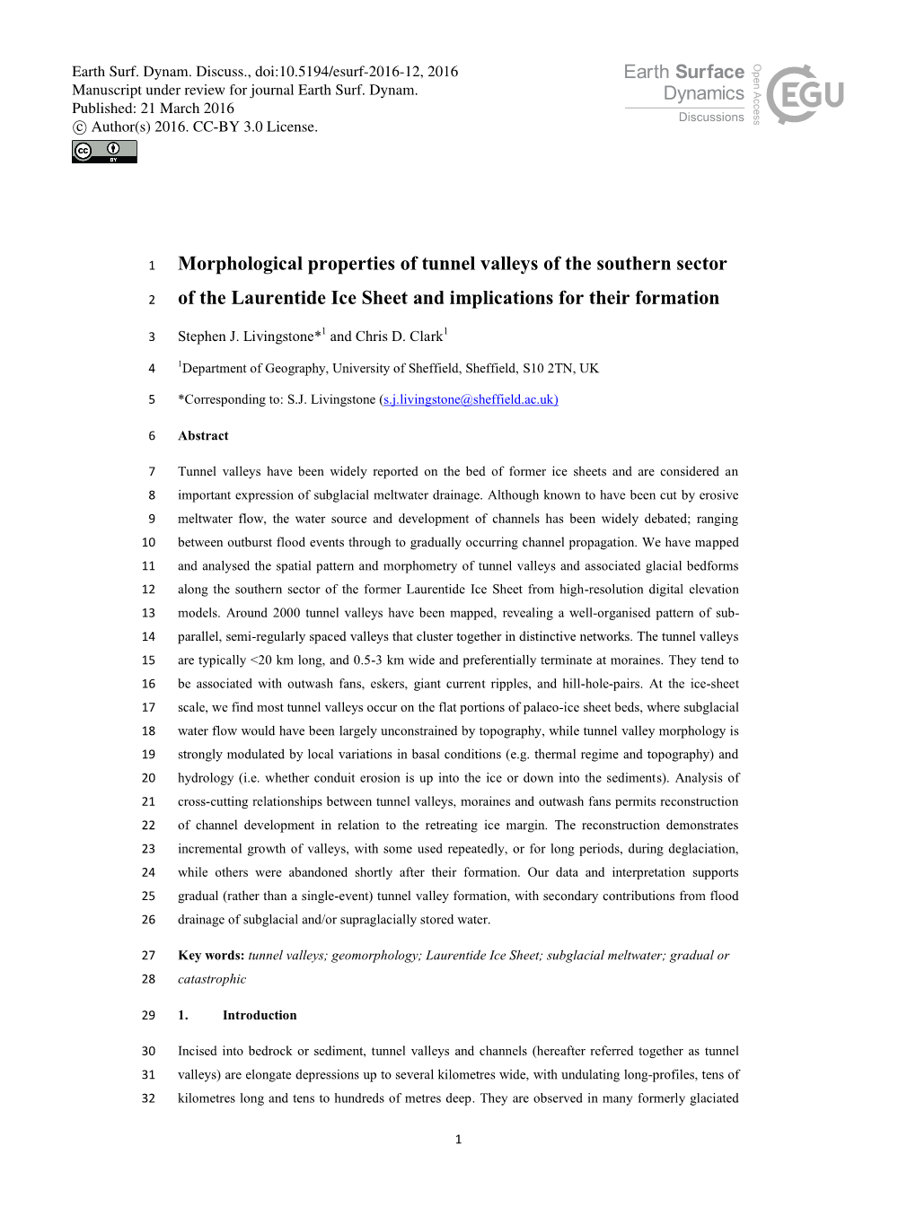 Morphological Properties of Tunnel Valleys of the Southern Sector of The