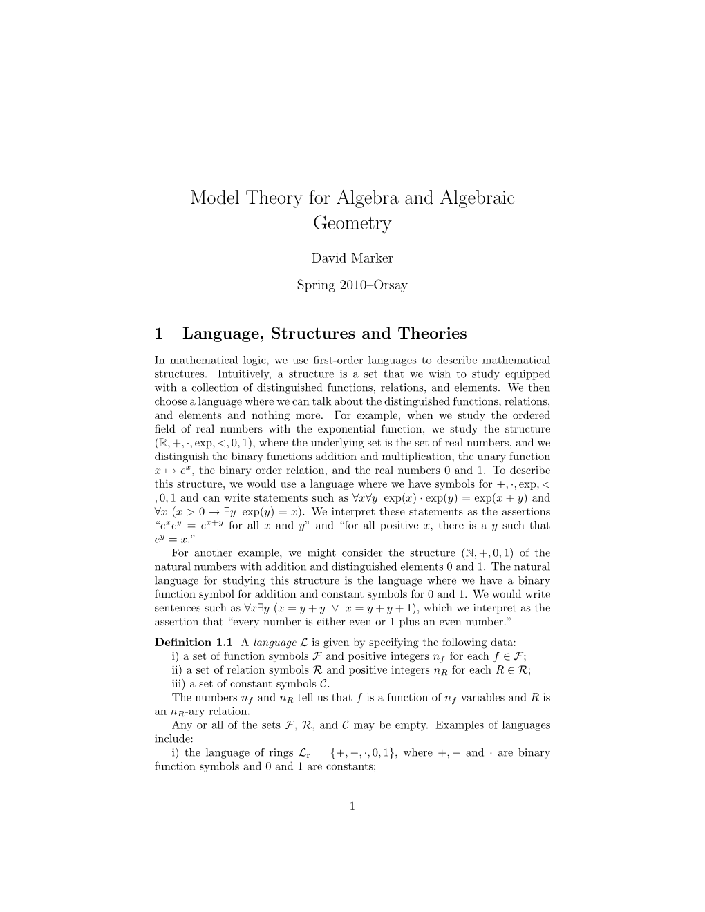 Model Theory for Algebra and Algebraic Geometry