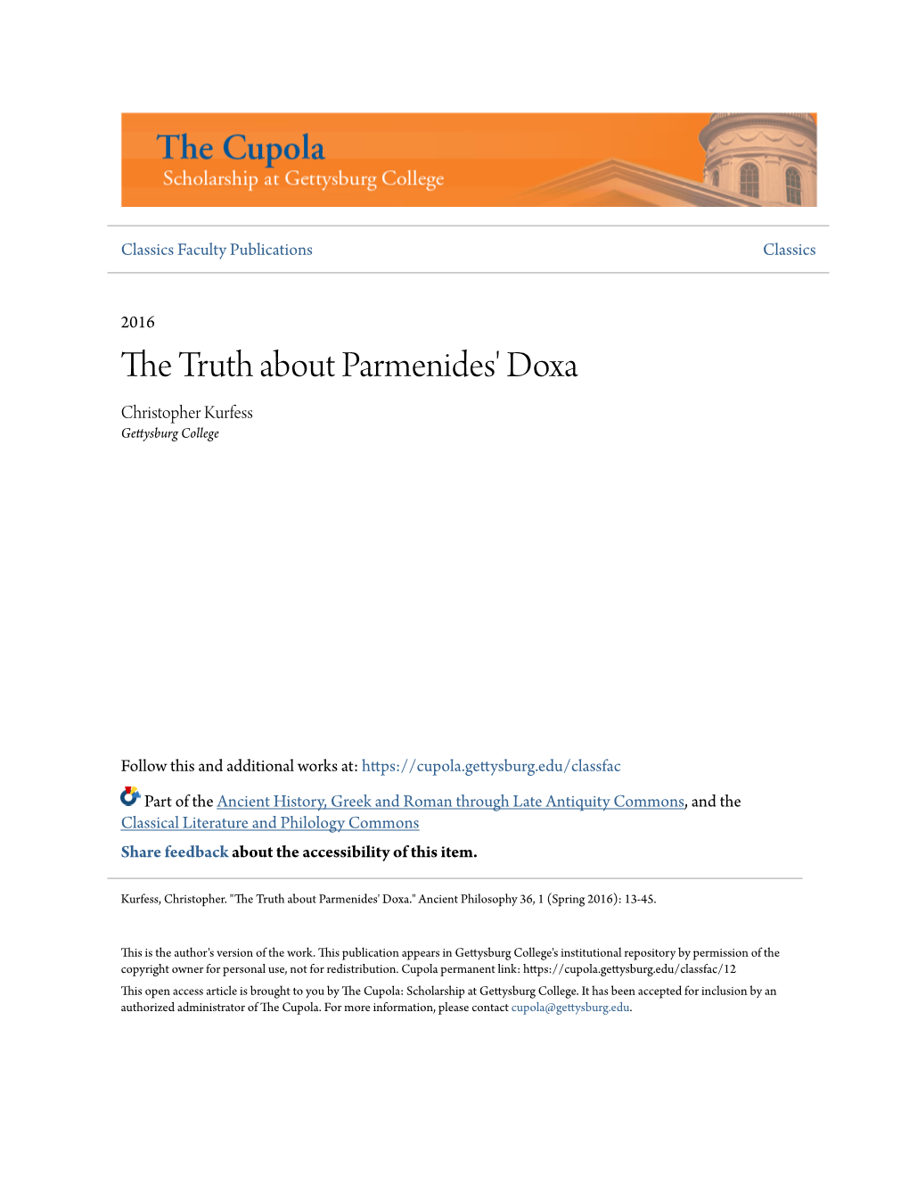 The Truth About Parmenides' Doxa