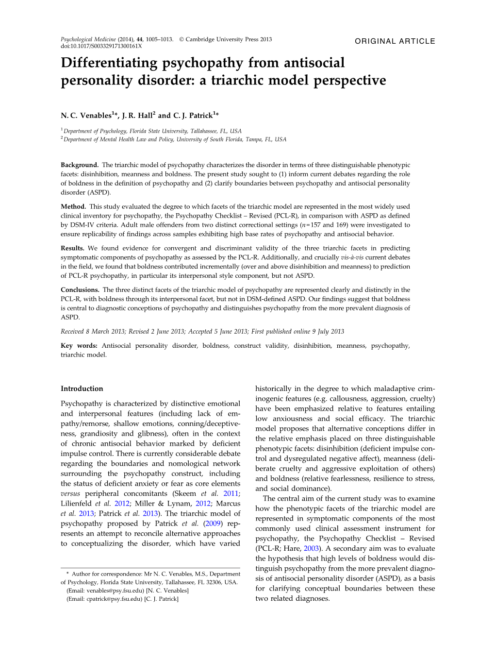 Differentiating Psychopathy from Antisocial Personality Disorder: a Triarchic Model Perspective