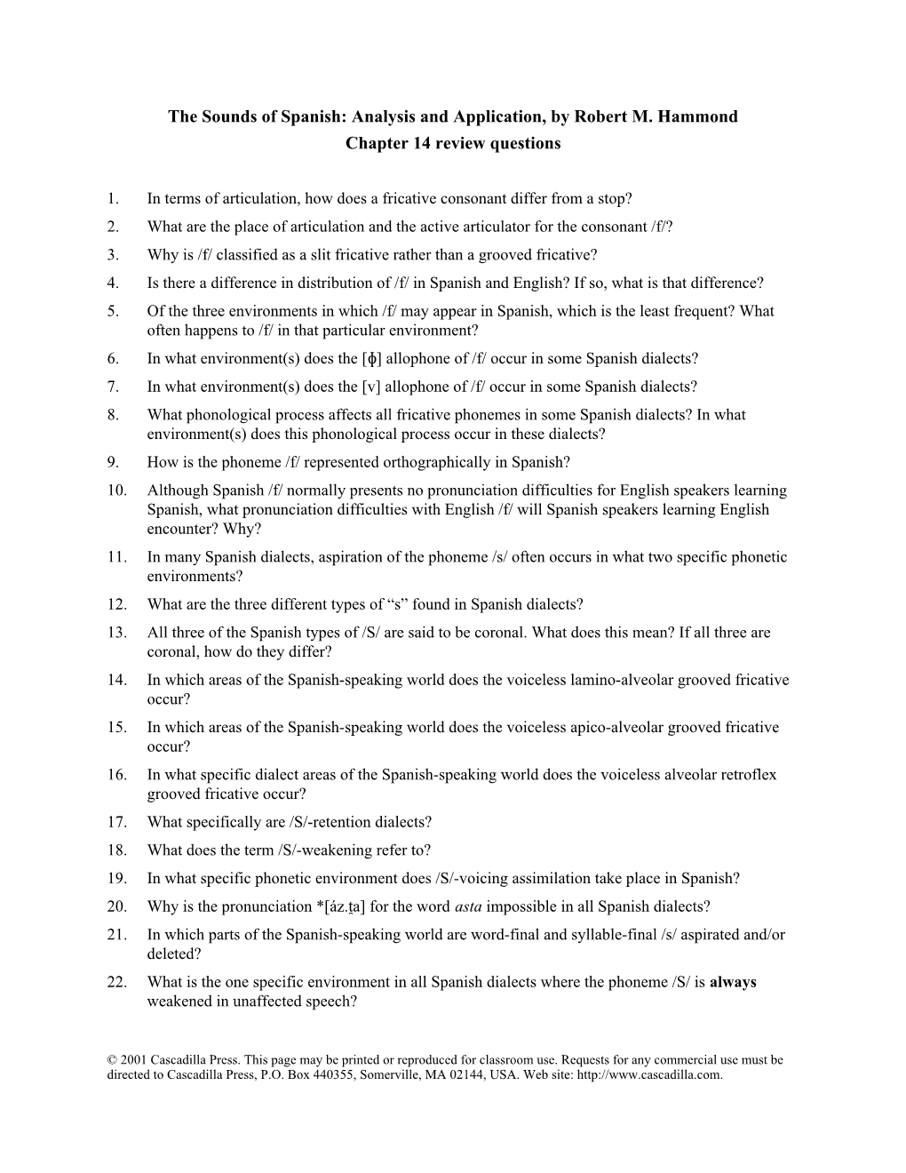 The Sounds of Spanish: Review Questions for Chapters 14-25