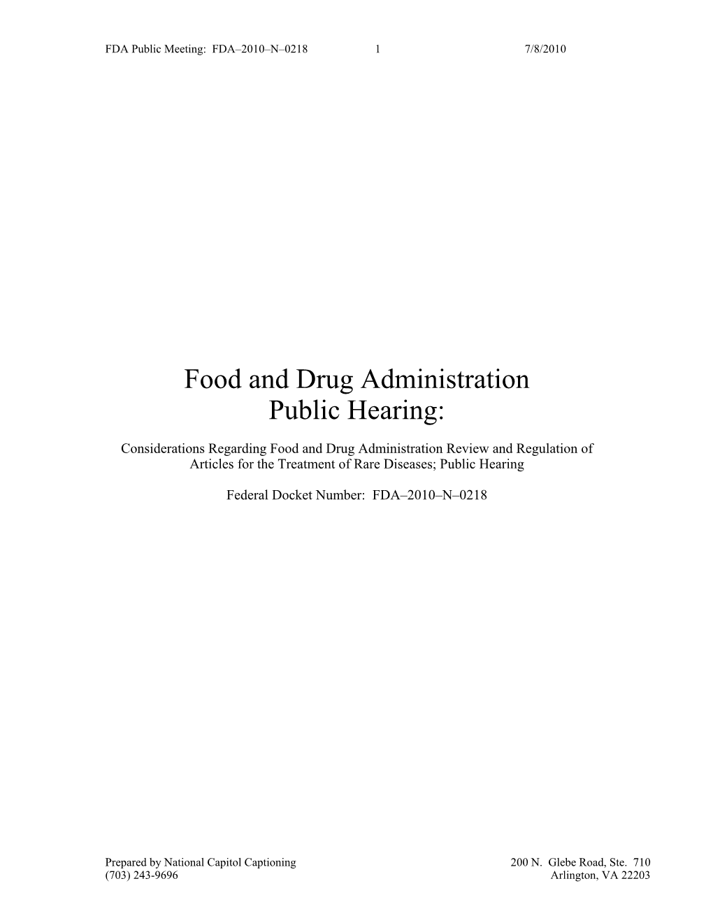 Food and Drug Administration Public Hearing