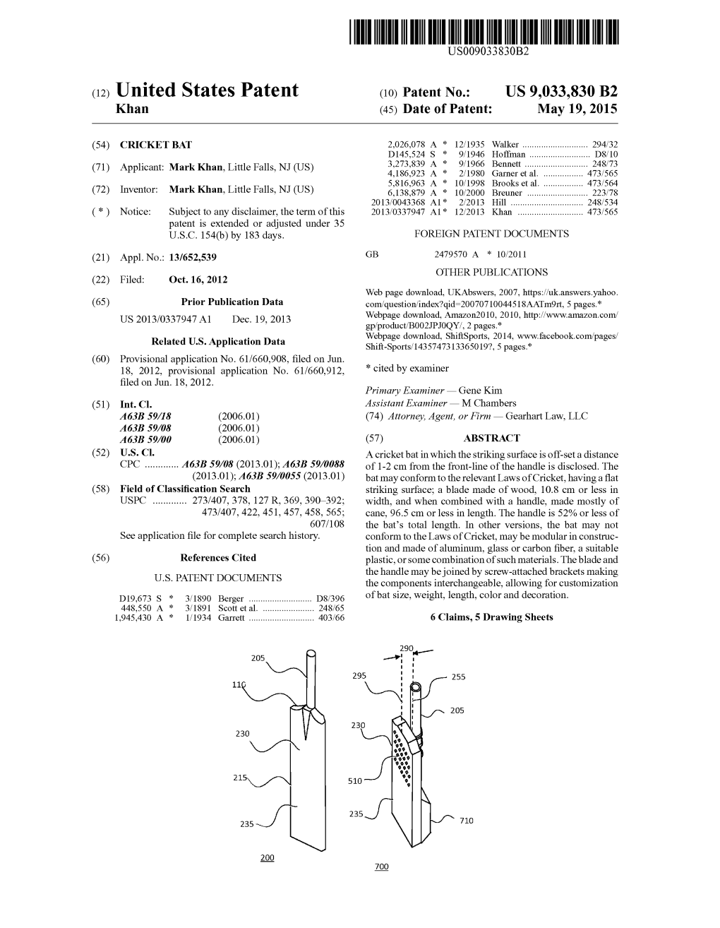 (12) United States Patent (10) Patent No.: US 9,033,830 B2 Khan (45) Date of Patent: May 19, 2015