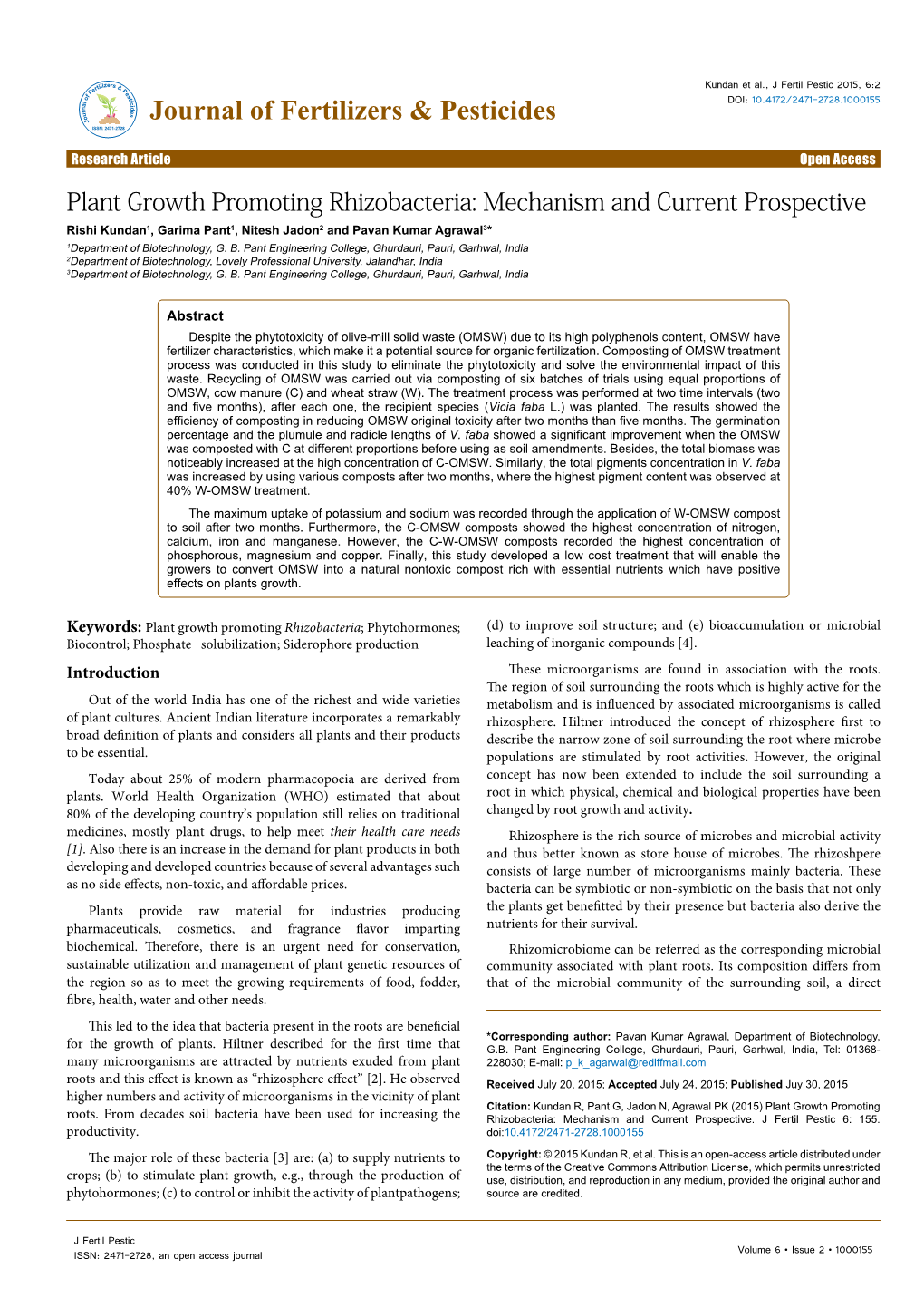 Plant Growth Promoting Rhizobacteria