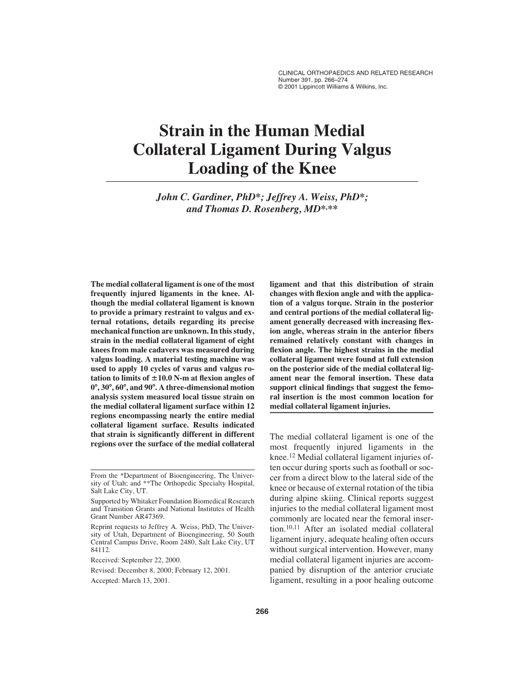 Strain in the Human Medial Collateral Ligament During Valgus Loading of the Knee