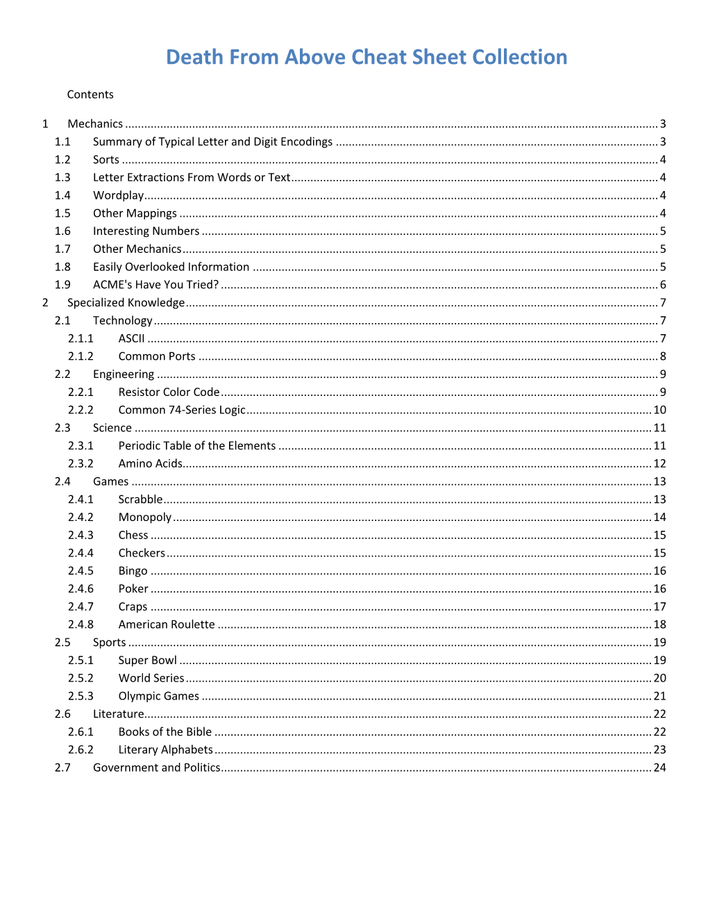 Death from Above Cheat Sheet Collection