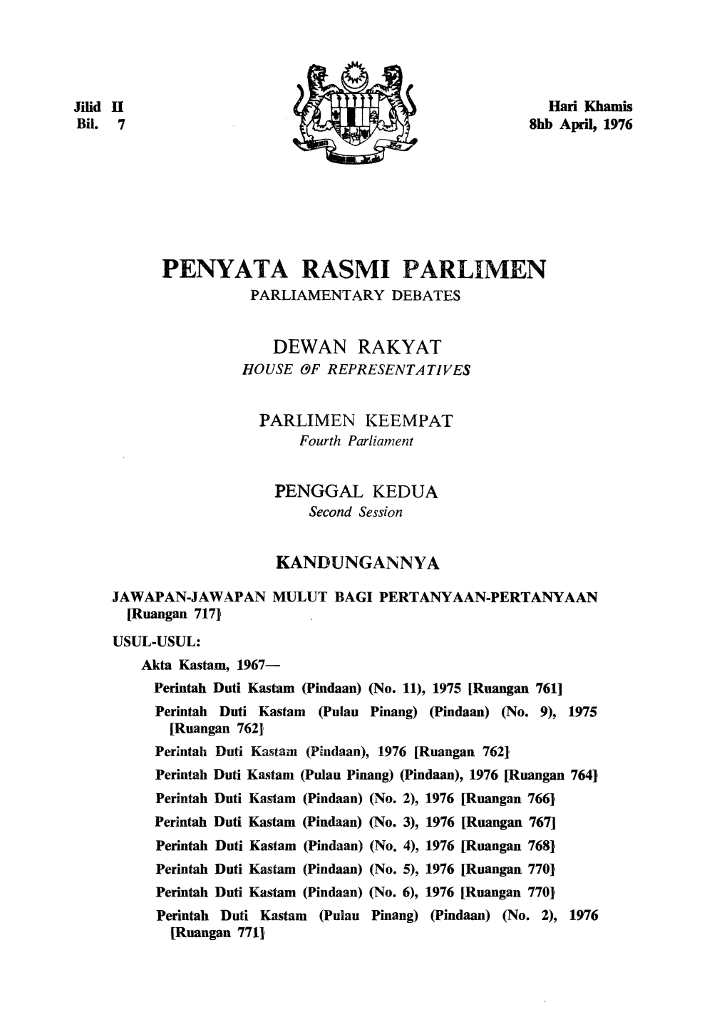 Penyata Rasmi Parlimen Parliamentary Debates