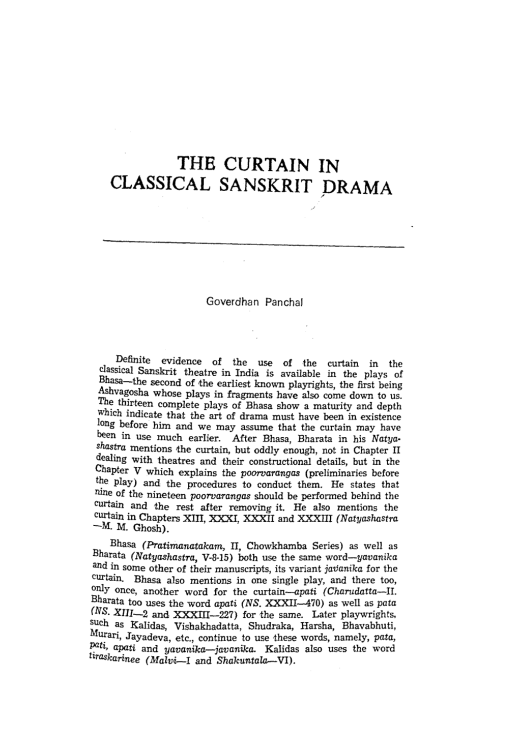 The Curtain in Classical Sanskrit Drama 