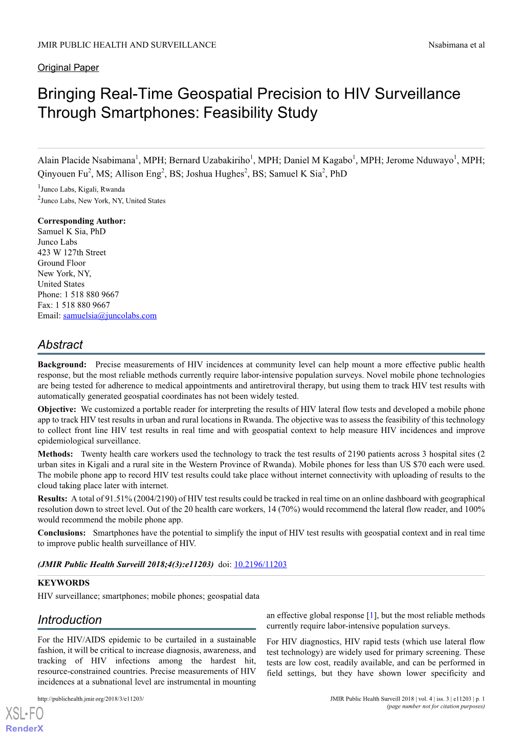 Bringing Real-Time Geospatial Precision to HIV Surveillance Through Smartphones: Feasibility Study