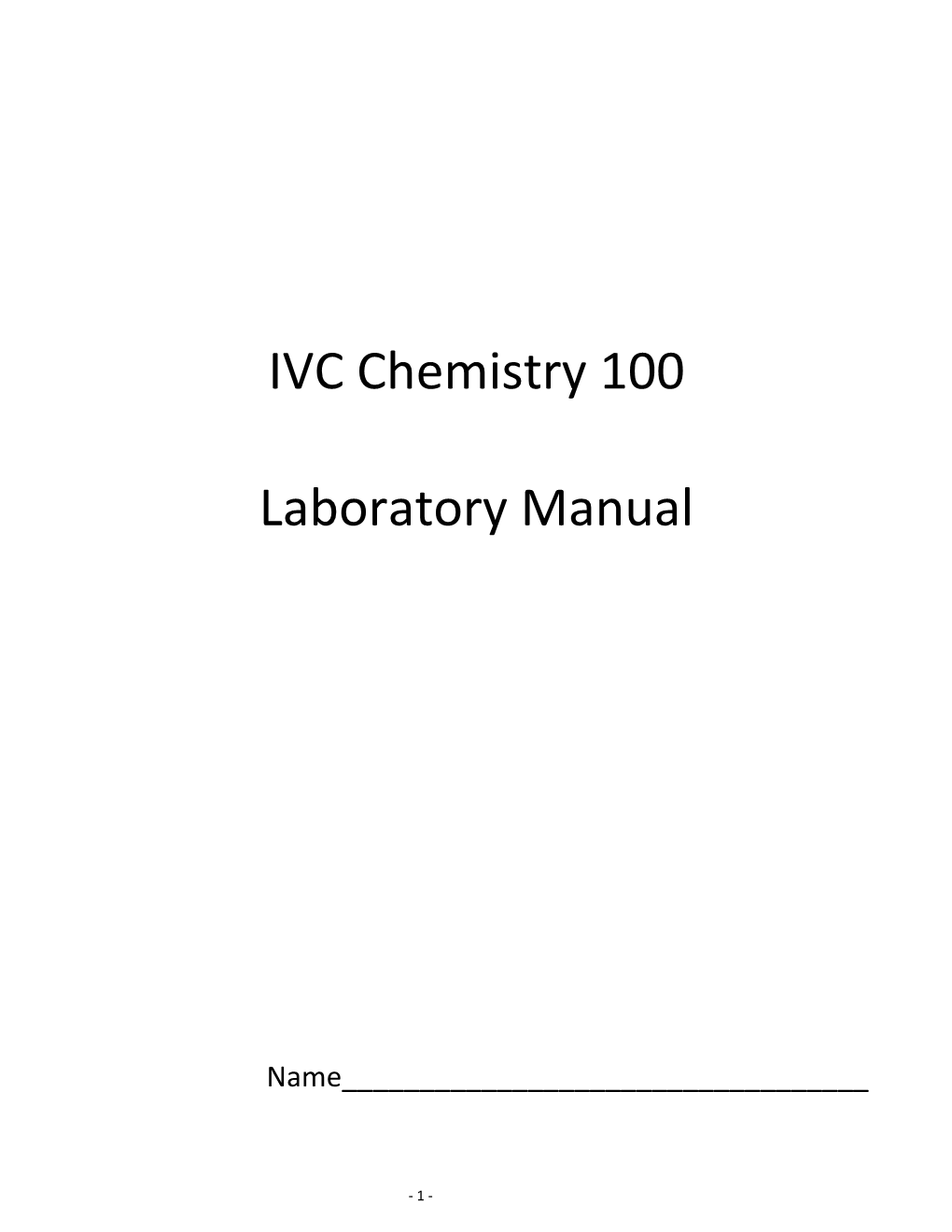 IVC Chemistry 100 Laboratory Manual