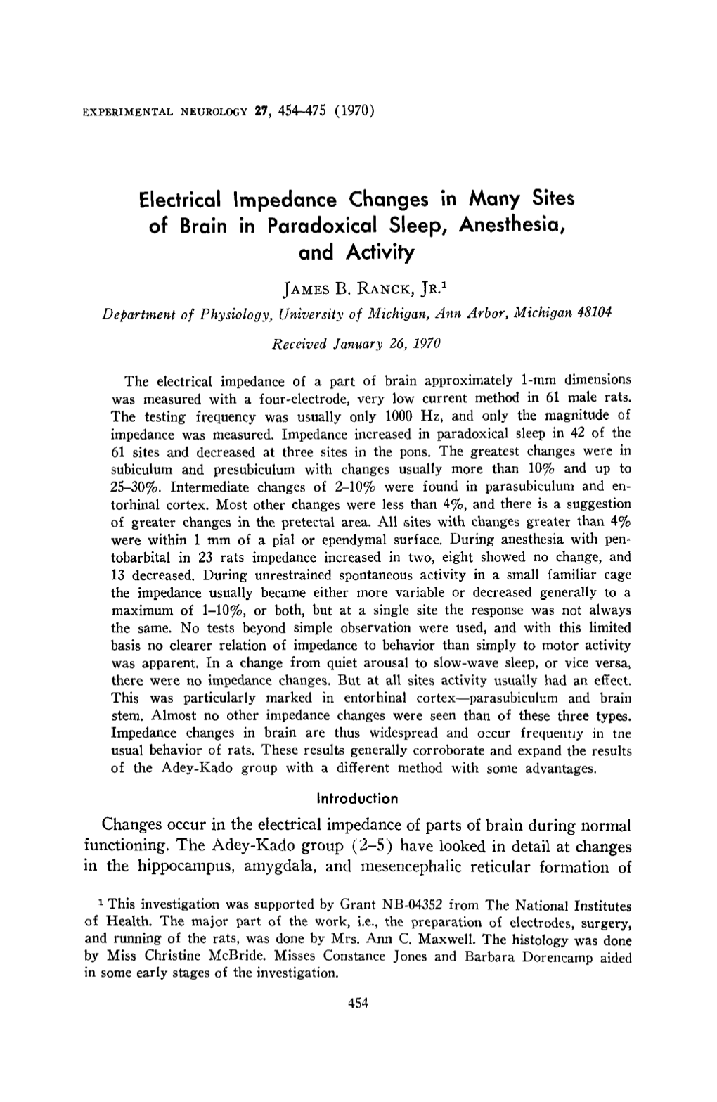 Electrical Impedance Changes in Many Sites of Brain in Paradoxical Sleep, Anesthesia, and Activity