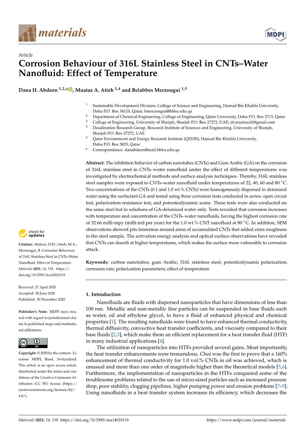 Corrosion Behaviour of 316L Stainless Steel in Cnts–Water Nanoﬂuid: Effect of Temperature