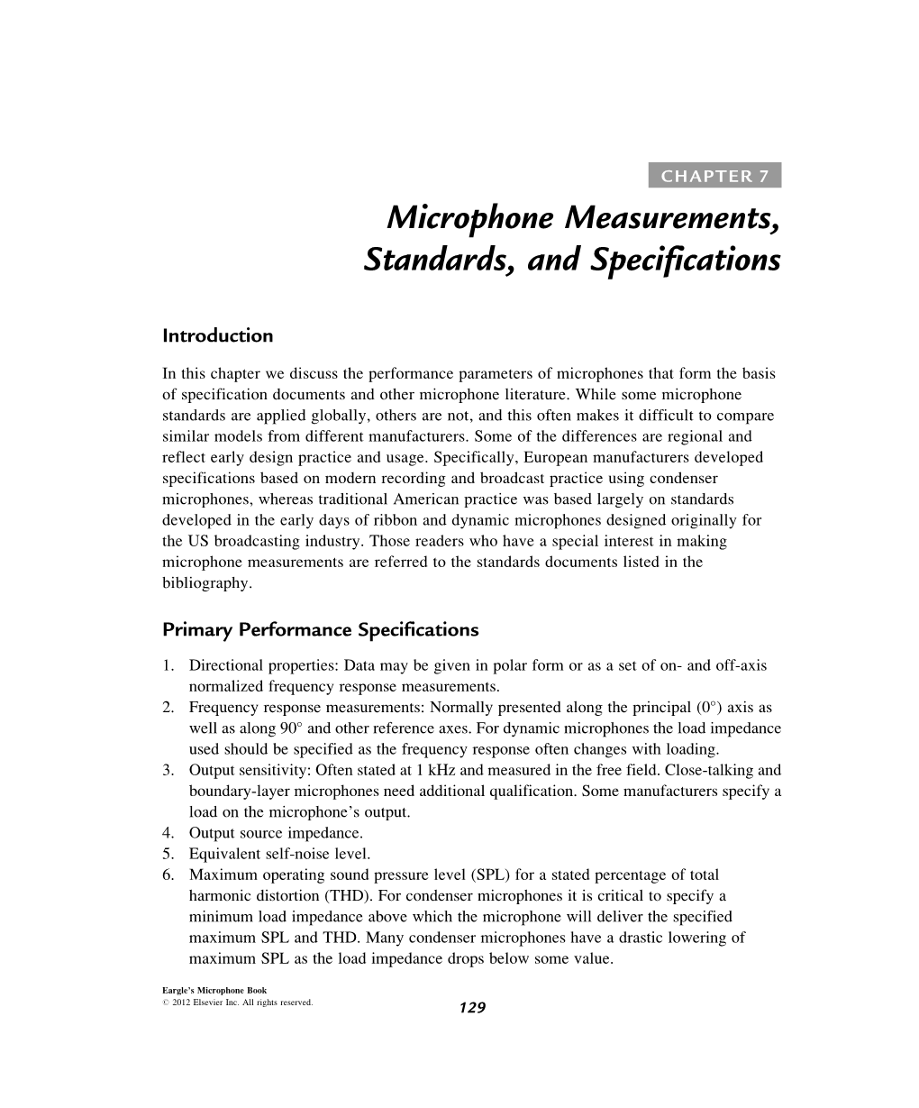 Microphone Measurements, Standards, and Specifications